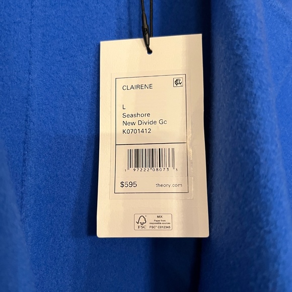 $595 NWT Theory Clairene Wool & Cashmere Jacket in Seashore Blue Size LARGE - Picture 6 of 7